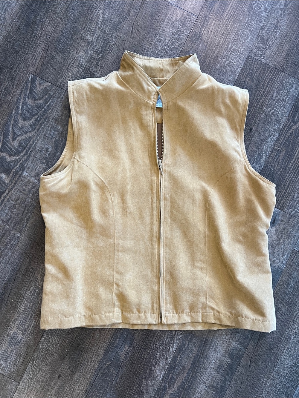 Vintage Mustard Yellow Suede-Look Sleeveless Zip Front Vest